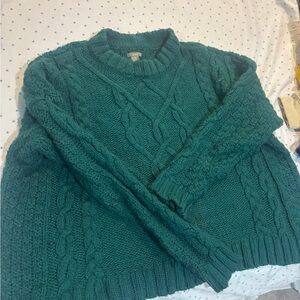 Aerie Green Cowl Neck Cable Knit Sweater